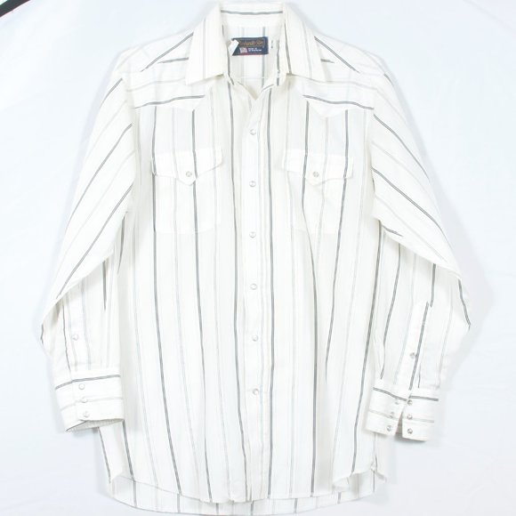 🇺🇸 VTG Panhandle Slim 16.5x34 Pearl Snap Poly-Cotton Ivory Black & Gold Stripe - Picture 2 of 6